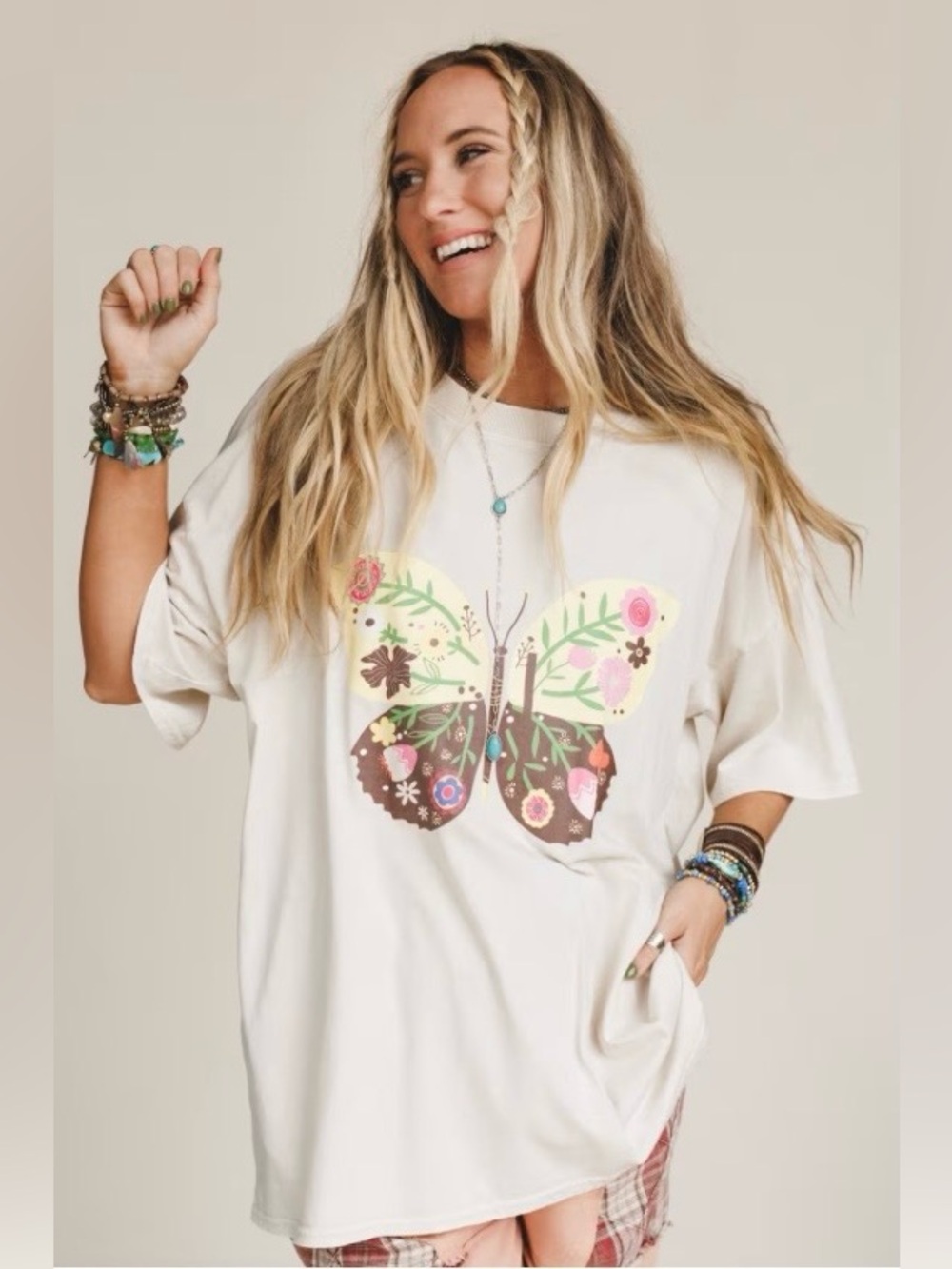 3BN Winged Bloom Top, Beige, Size Small
